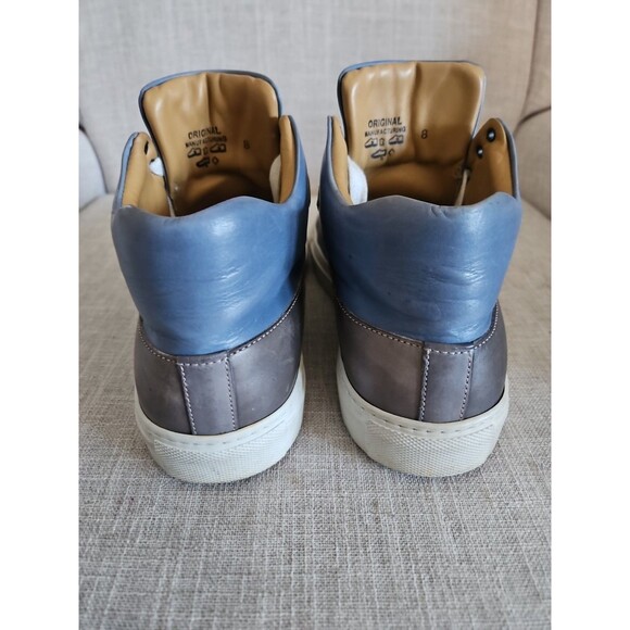 Ace Marks Men\'s 8 Navy and Blue Sneakers High-Top Beautiful Italian Leather main image 5